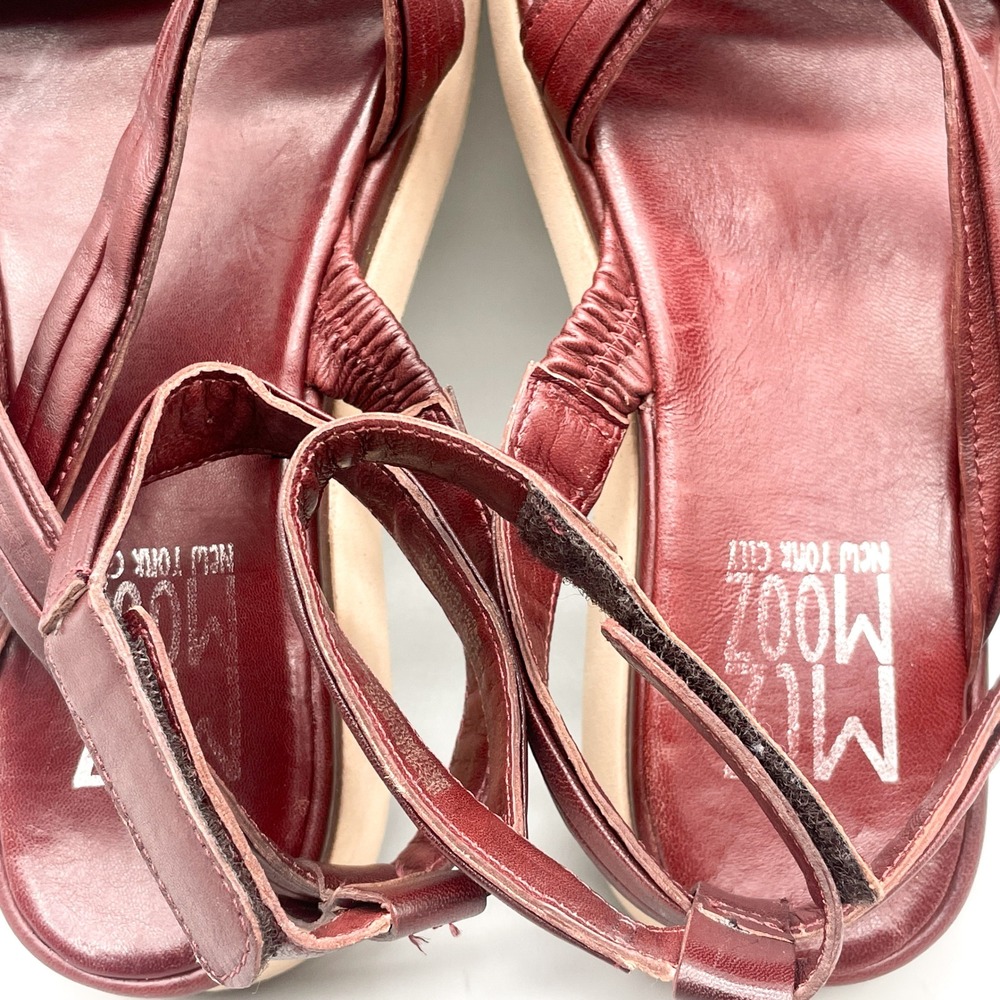 Miz Mooz Womens 38 Strappy Platform Sandals Burgundy Leather Wedge Chunky Boho - Picture 7 of 11